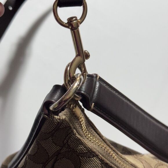 Coach Beige Signature Canvas Convertible Celeste Hobo Medium Size Brown Gold - Picture 5 of 15